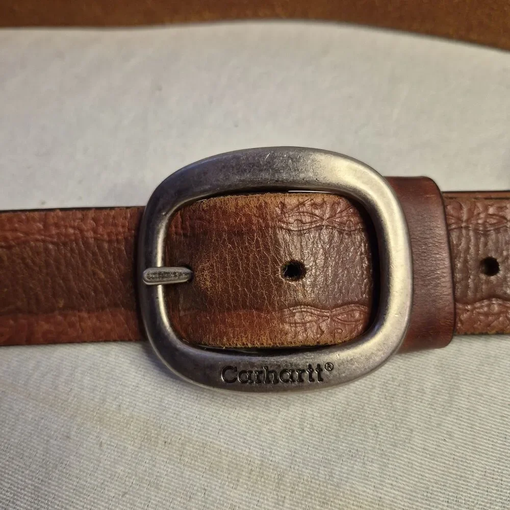 Carhartt Cowhide Leather Belt Size M Espresso WA017 Silver Tone Hardware